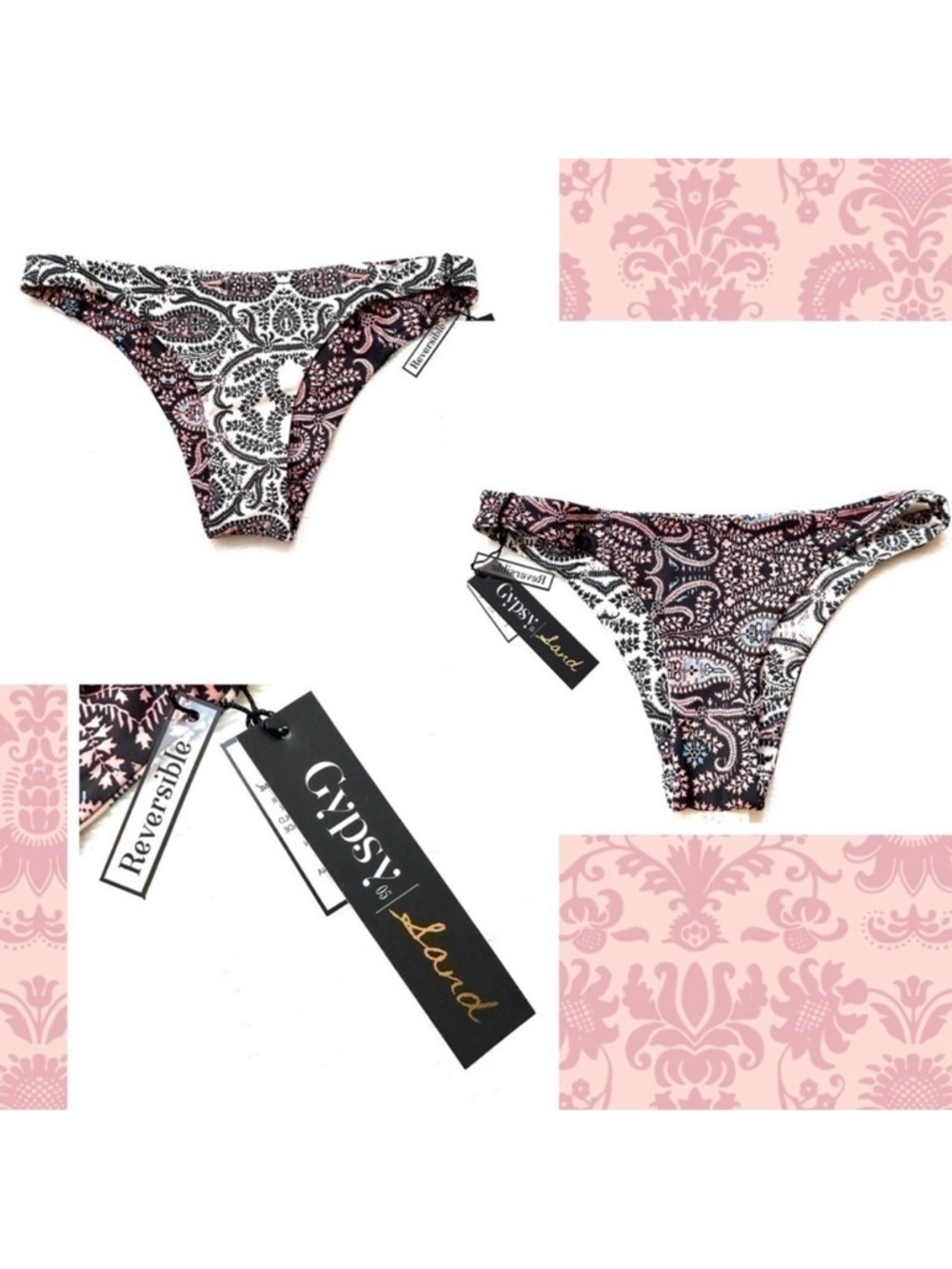 Gypsy 05 Sand Reversible Boho Cheeky Swim Bikini Bottom Size XS
